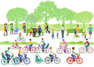 Cyclists and pedestrians in the park clipart