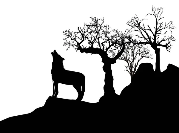 Icy Wolf Howling Black White Image Vector — Stock Vector
