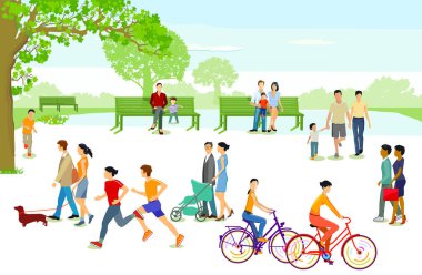 Şehir parkında boş vakti olan insanlar.