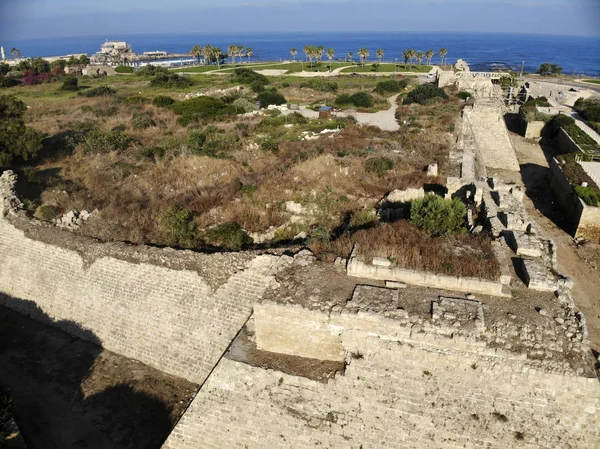 Fästning Vägg Nationella Arkeologiska Park Fornminnen Caesarea — Stockfoto