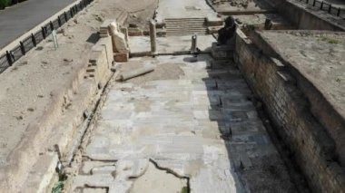 Caesarea görünümü yukarıdan, İsrail Roma döneminde Tapınağı arkeolojik kazılar