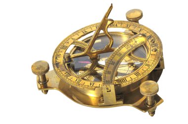  Vintage sextant pusula ile izole bir beyaz zemin üzerine iki kat yansıtan bir navigasyon aleti olduğunu