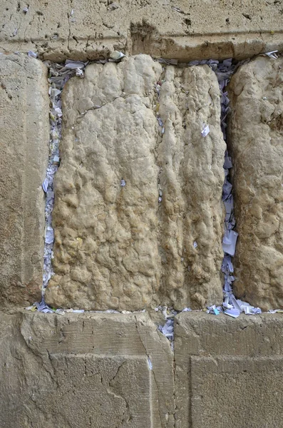 Fragmento Jerusalém Muro Ocidental Muro Das Lamentações Kotel Com Notas — Fotografia de Stock