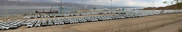 Hamnstaden Eilat Röda Havet Före Försäljning Parkering Bilar — Stockfoto