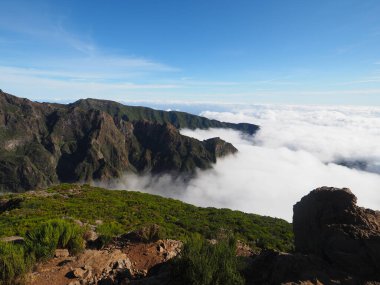 Madeira Adası 'nın doğu yakası Arieiro tepesindeki bulutların üstünde.