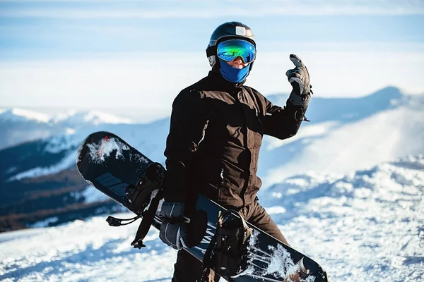 Közelkép Portré Srác Kezében Snowboard Télen — Stock Fotó