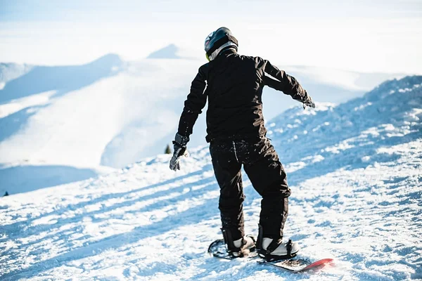 Télen Boldog Ember Lovaglás Snowboard — Stock Fotó