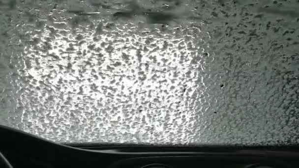 Автоматична мийка, видима зсередини автомобіля — стокове відео