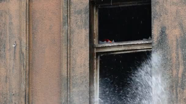 Corriente de agua de una manguera de bomberos — Vídeos de Stock