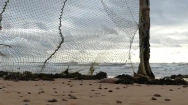 Old Fishing Net Deniz kenarında asılı