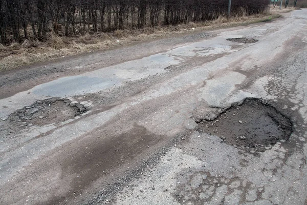 Estrada Asfalto Danificada Após Inverno — Fotografia de Stock