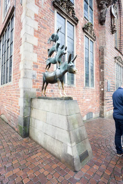 Bremen Duitsland Oktober 2017 Beroemd Standbeeld Van Vier Bremen Muzikanten — Stockfoto