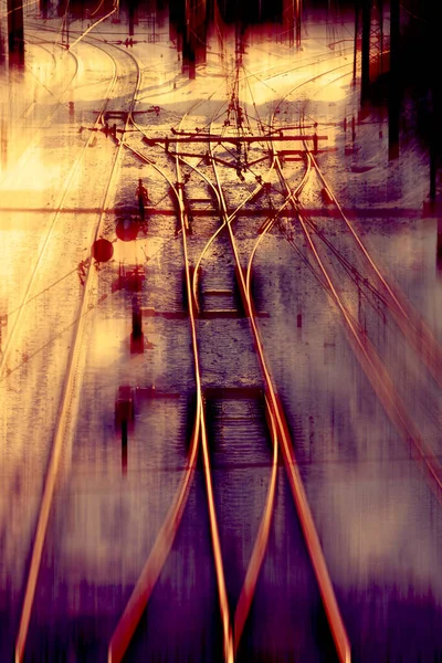 Hızlı Hareket Bulanıklığı Olan Tren Yolu Bağlantısı — Stok fotoğraf