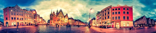 Wroclaw Market Square Com Câmara Municipal Durante Pôr Sol Polónia — Fotografia de Stock