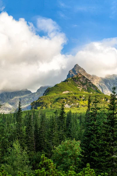 Polonya Tatra dağları yaz manzarası mavi gökyüzü ve beyaz bulutlar. HDR resmi