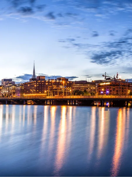 Stockholm Coucher Soleil Skyline Avec Hôtel Ville Riddarholmen — Photo