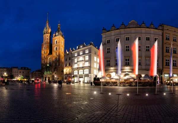 Cracovia Piazza Del Mercato Principale Della Città Vecchia Notte — Foto Stock