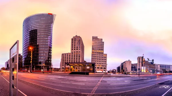 Skyline Districtului Financiar Potsdammer Platz Din Berlin Germania Montaj Panoramic — Fotografie, imagine de stoc