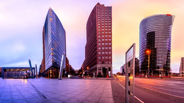 Skyline Districtului Financiar Potsdammer Platz Din Berlin Germania Montaj Panoramic — Fotografie, imagine de stoc