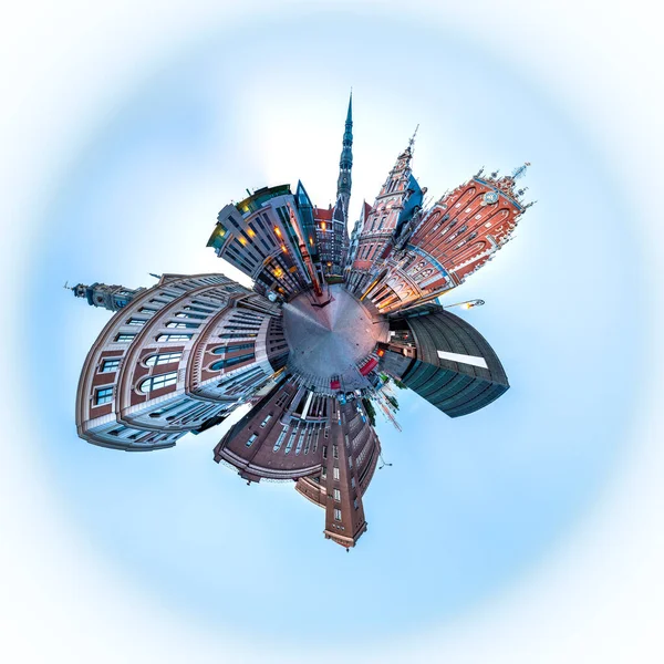 360 Stopni Maleńka Planeta Widok Skyline Ryga Starego Miasta Kopuła — Zdjęcie stockowe