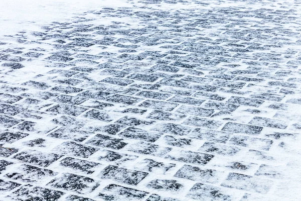 Тротуар Булыжника Покрыт Снегом Льдом — стоковое фото