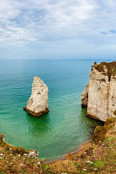 Veduta Delle Scogliere Gesso Naturale Dell Etretat Della Costa Della — Foto Stock