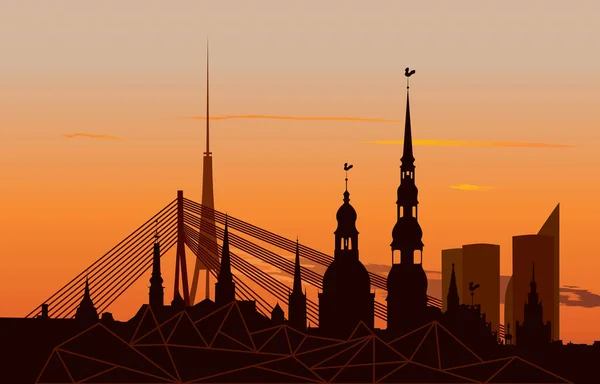 Riga Old Town Skyline during sunset time — Stock Vector