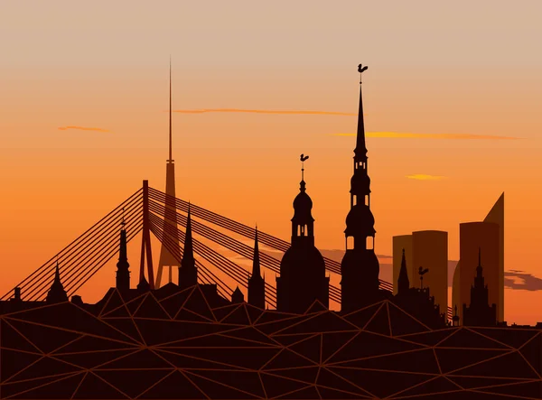 Riga Old Town Skyline durante il tramonto — Vettoriale Stock