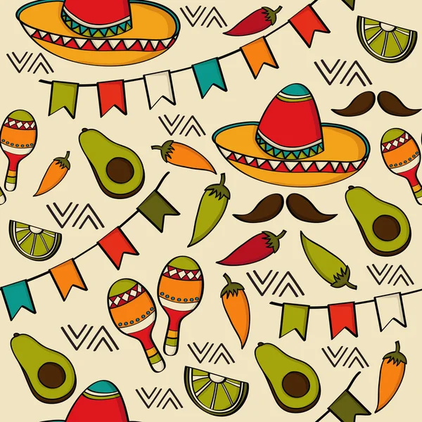 Doodle Seamless Pattern Mexico Symbols Vector Format — Stock Vector