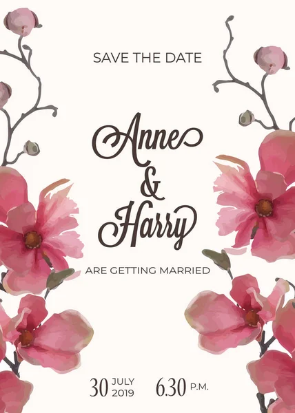 Όμορφη Floral Πρόσκληση Γάμου Στυλ Ακουαρέλα Διανυσματική Μορφή Ιντσών Ιντσών — Διανυσματικό Αρχείο