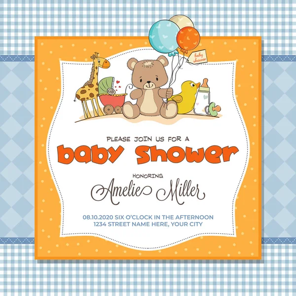 Cartão Banho Bebê Com Brinquedos Personalizável —  Vetores de Stock