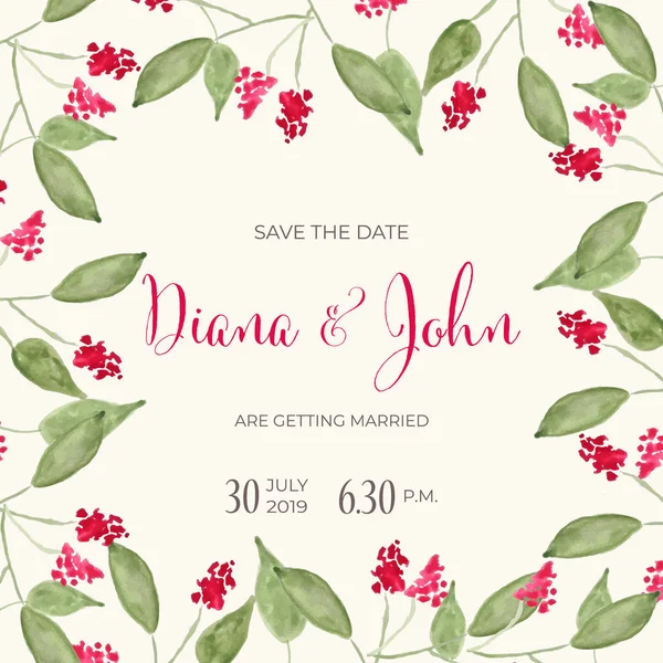 水彩の花と美しい結婚式の招待状 日付カードを保存します ベクトル — ストックベクタ