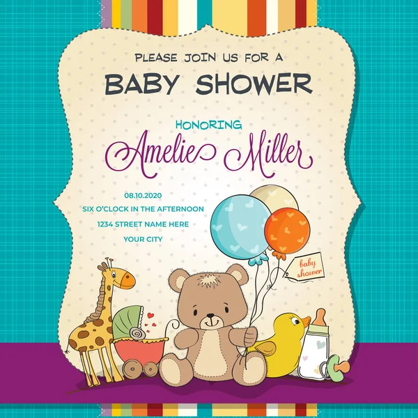 Cartão Banho Bebê Com Brinquedos Personalizável —  Vetores de Stock