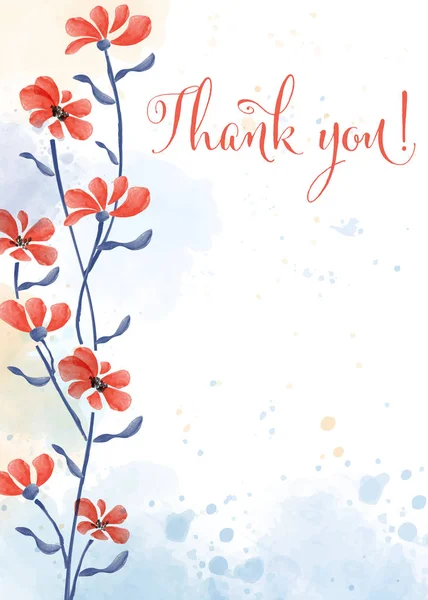 Beautiful Watercolor Floral Card Message Thank You Vector — Stock Vector