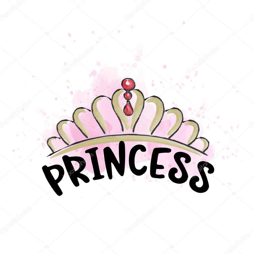 Hand drawn doodle tiara in watercolor style, vector format