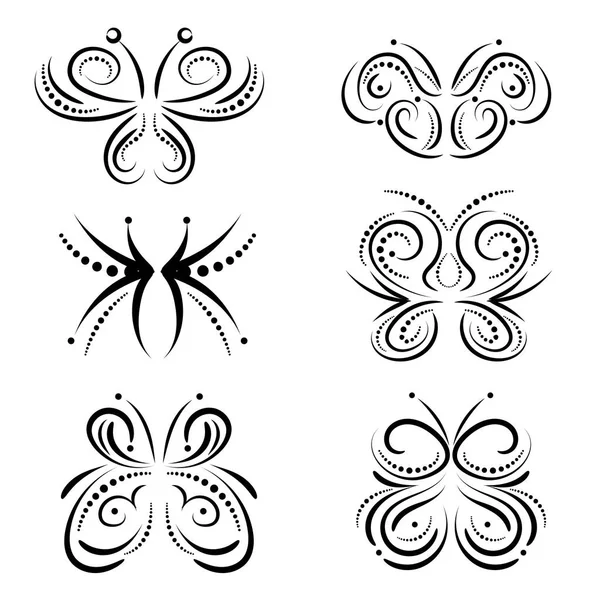 Stylized Swirl Butterflies Set Vector Format — Stock Vector