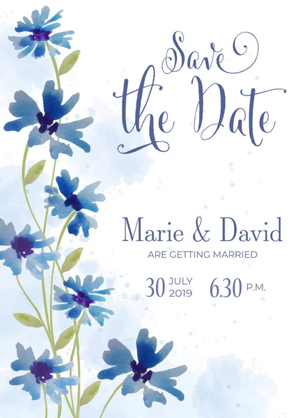 水彩画スタイル ベクトル形式 5インチX 7インチの美しい花の結婚式の招待状 — ストックベクタ