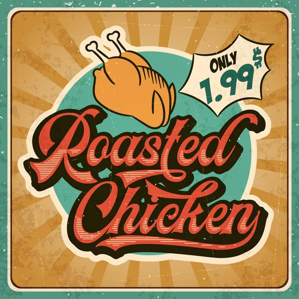 Signo Restaurante Publicitario Retro Para Pollo Asado Cartel Vintage Vector — Vector de stock