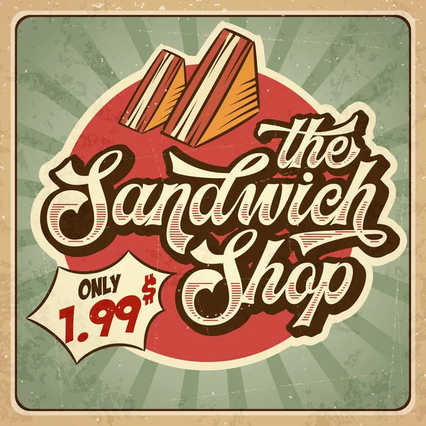 Retro Reklam Restoran Işareti Sandviç Dükkanı Için Vintage Poster Vektör — Stok Vektör