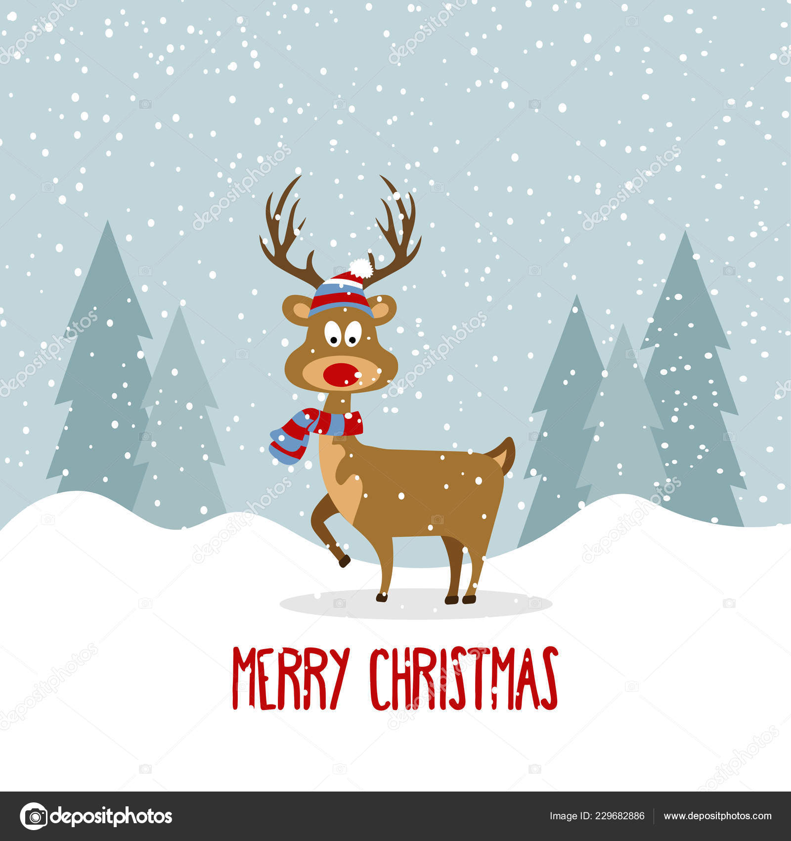 Download Beautiful Flat Design Christmas Card Reindeer Christmas Poster Vector Vector Image By C Claudiabalasoiu Vector Stock 229682886