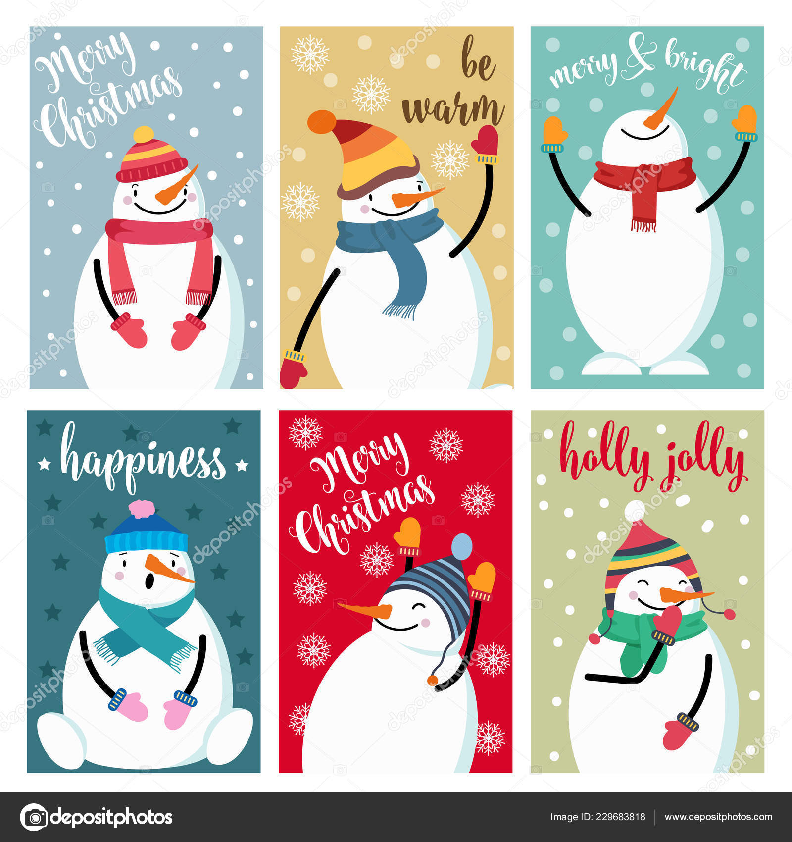 Christmas Card Collection Snowman Wishes Labels Stickers Flat Design Stock Vector C Claudiabalasoiu 229683818