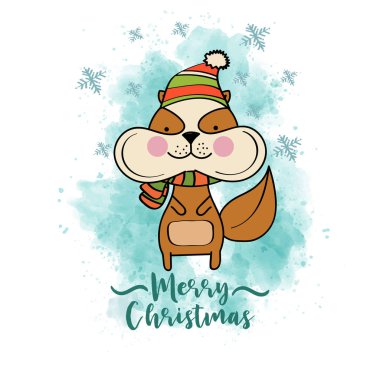 Doodle yılbaşı kartı ile giyinmiş sincap, eps10