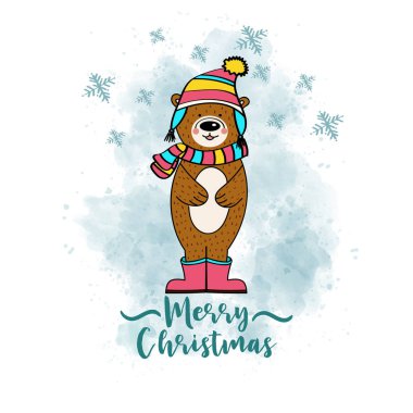 Doodle yılbaşı kartı ile giyinmiş bearl, eps10