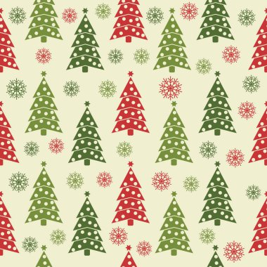 Noel Noel ağaçları ve kar taneleri ile seamless modeli. Noel arka plan. Noel kaydırma. Düz tasarım