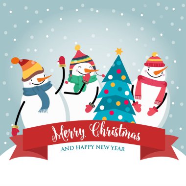 Sevimli kardan adam ve dilek ile Noel kartı. Düz tasarım. Vektör