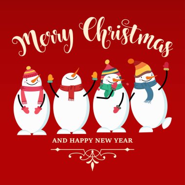 Kardan adam ve dilek ile güzel düz tasarım Noel kartı. Noel poster. Yazdırın. Vektör