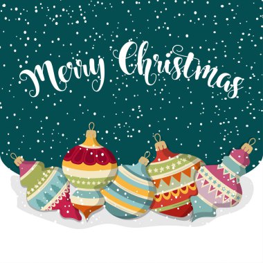 Topları ile Noel kartı. Noel arka plan. Düz tasarım. Vektör