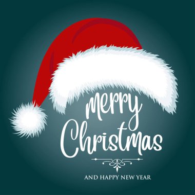 Noel kartı santa şapka ve dilekleri ile. Düz tasarım.