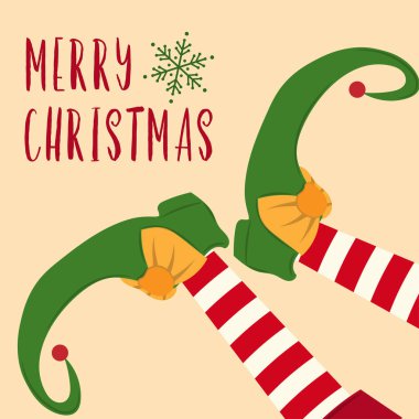 elf bacaklar ile sevimli Noel kartı. Düz tasarım