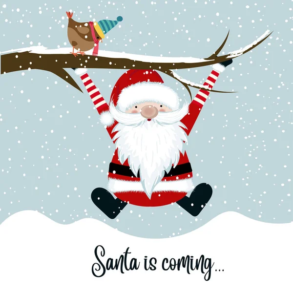Mikołaj Nadchodzi Śmieszne Ilustracji Bożego Narodzenia — Wektor stockowy